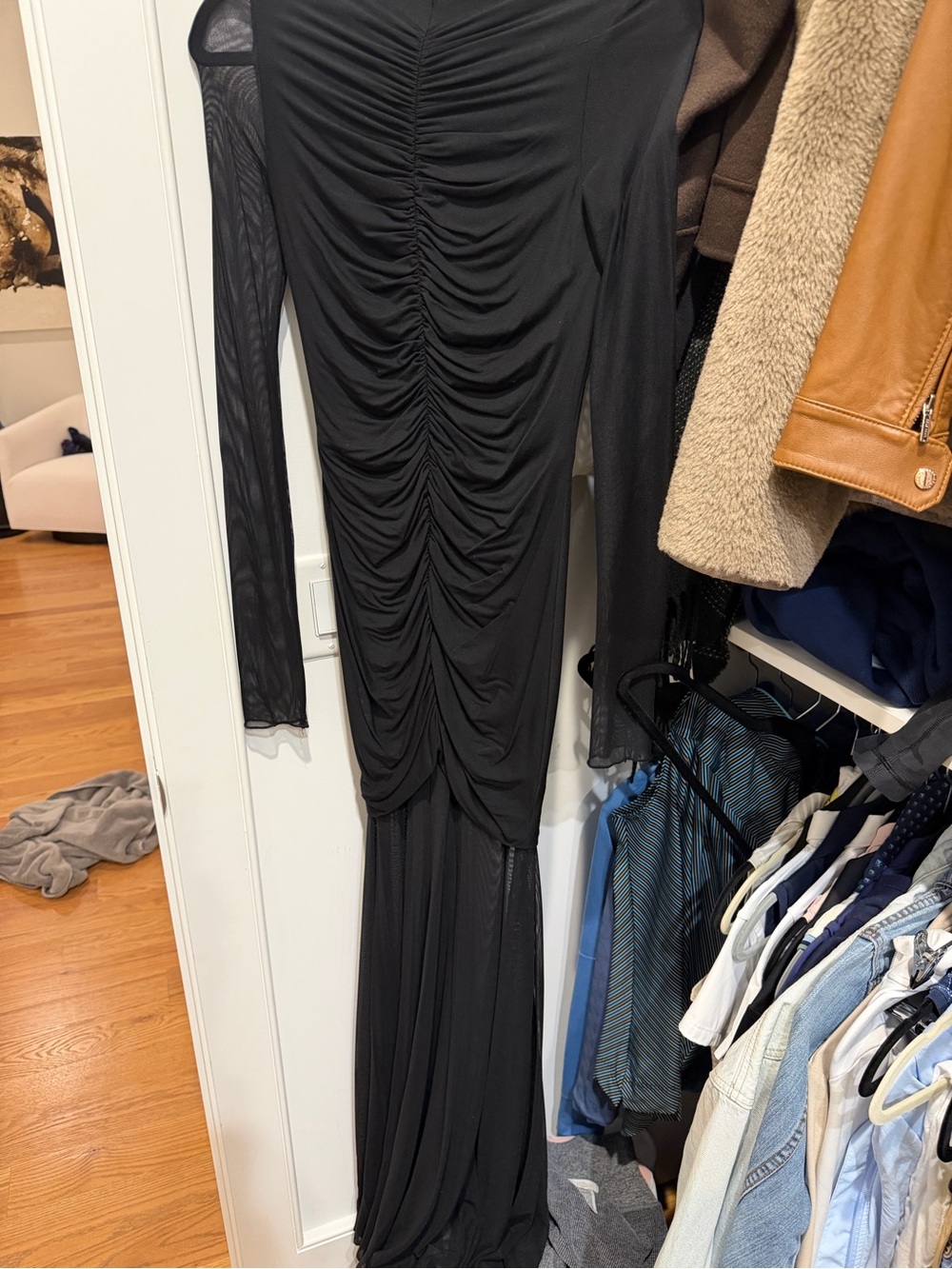 Favorite Daughter Black Ruched Long-Sleeve Maxi Gown